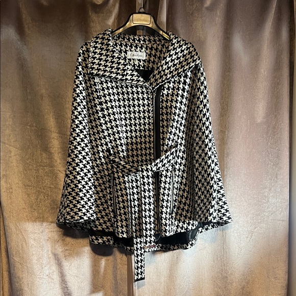 Calvin Klein Jackets & Blazers - Calvin Klein Chic Belted Houndstooth Cape Coat with Zip Closure Size L/XL